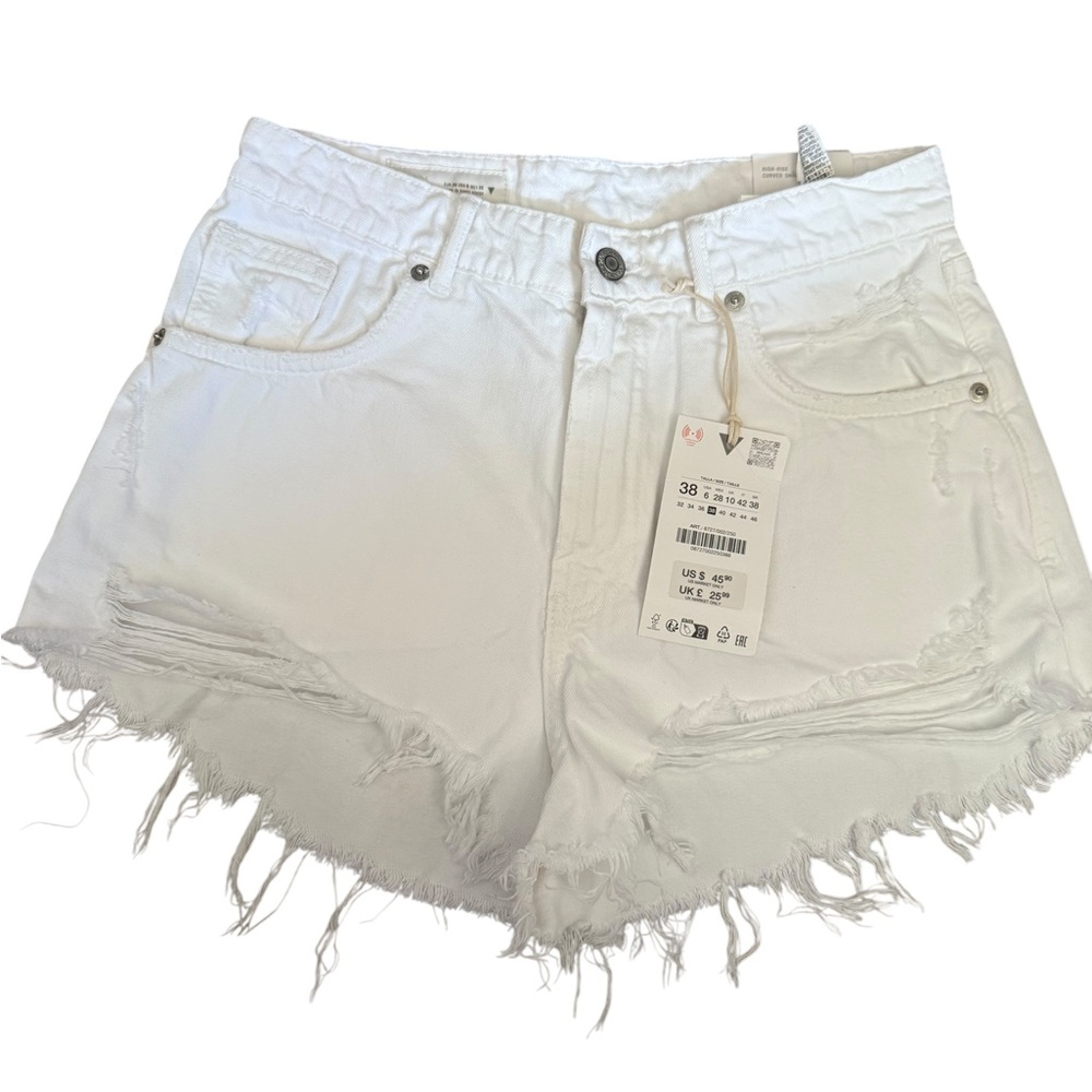 Zara White Distressed Denim Jean Shorts
